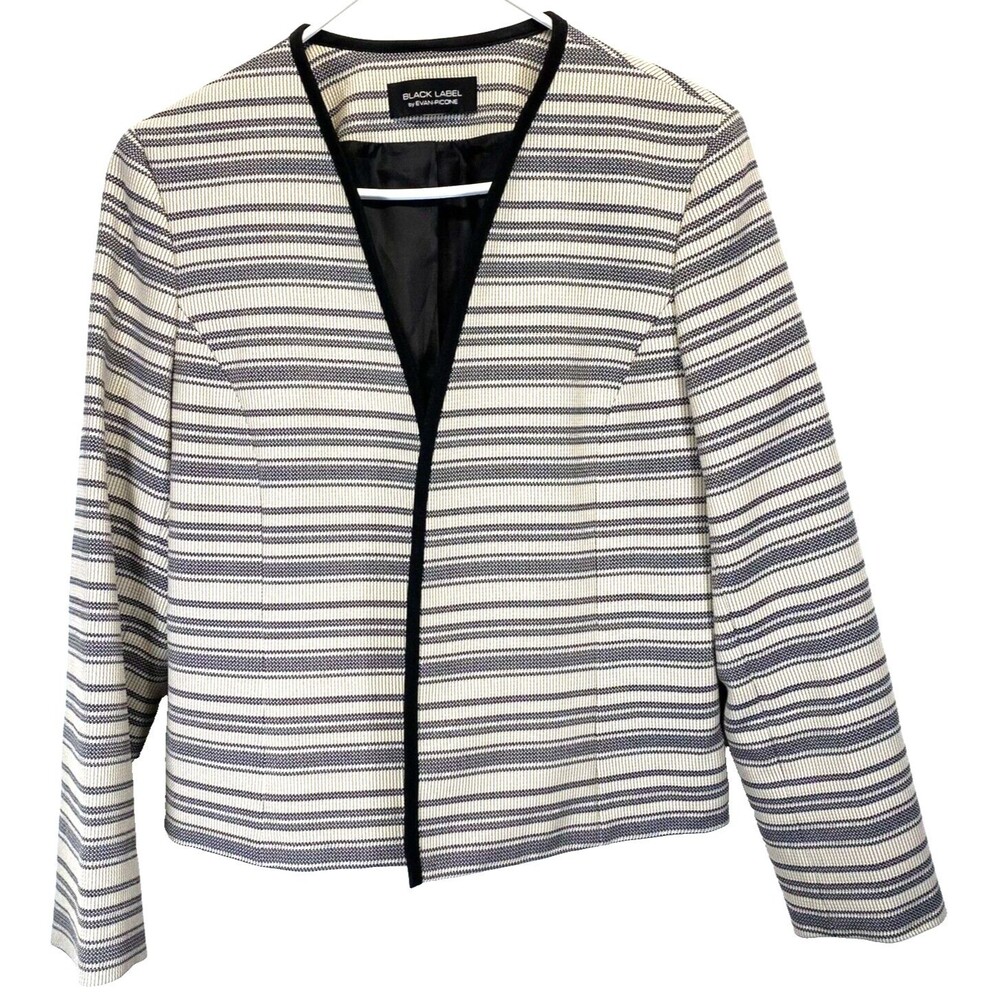 Black Label By Evan Picone White & Black Open Front Blazer Suit Jacket Size 16